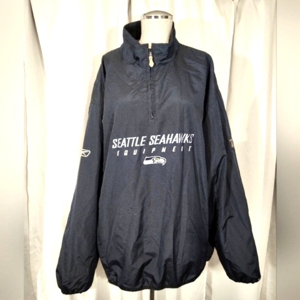 NFL Seahawks Windbreaker Jacket,Men, Reebok Blue, Zip Sides, Zip Pckts, Logo, XL